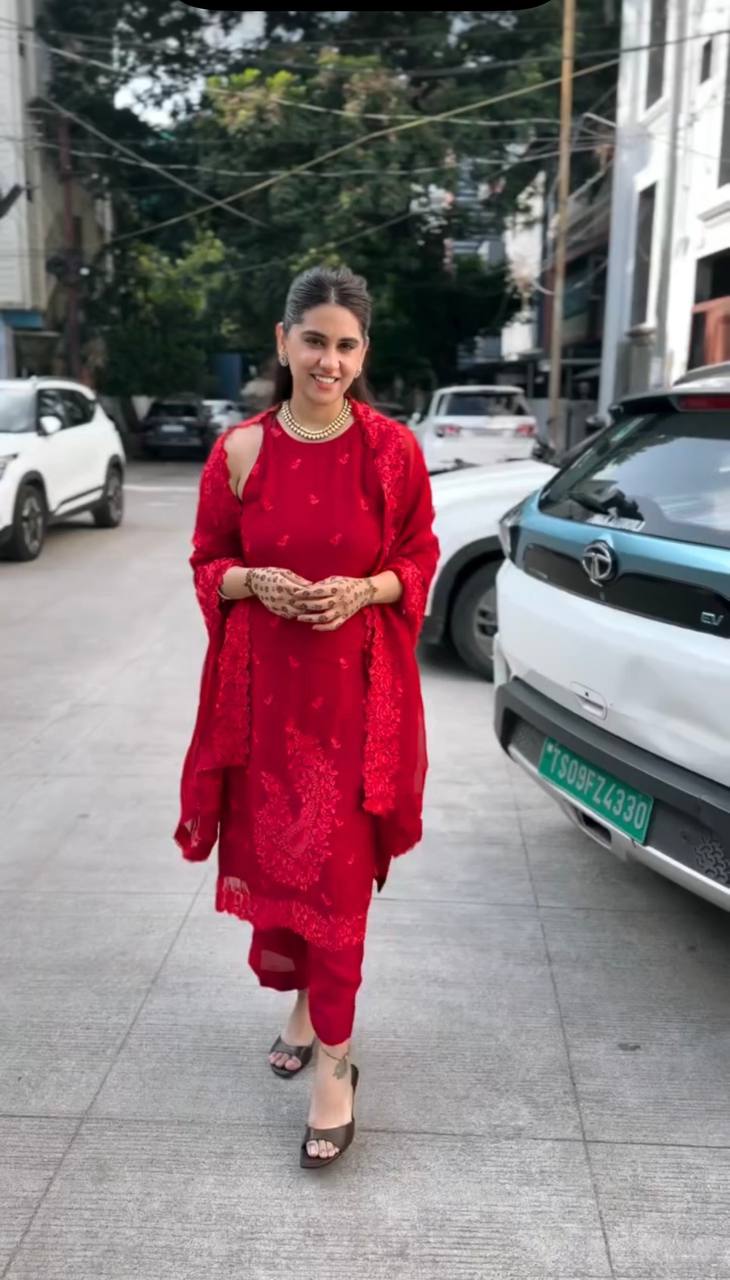 Elegant Red Kurta Palazzo Suit Set