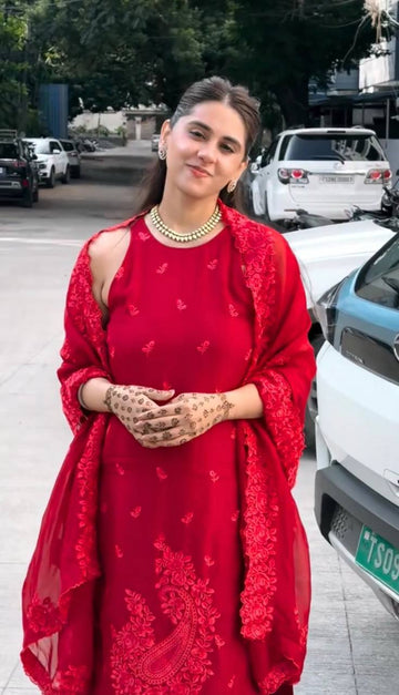Elegant Red Kurta Palazzo Suit Set