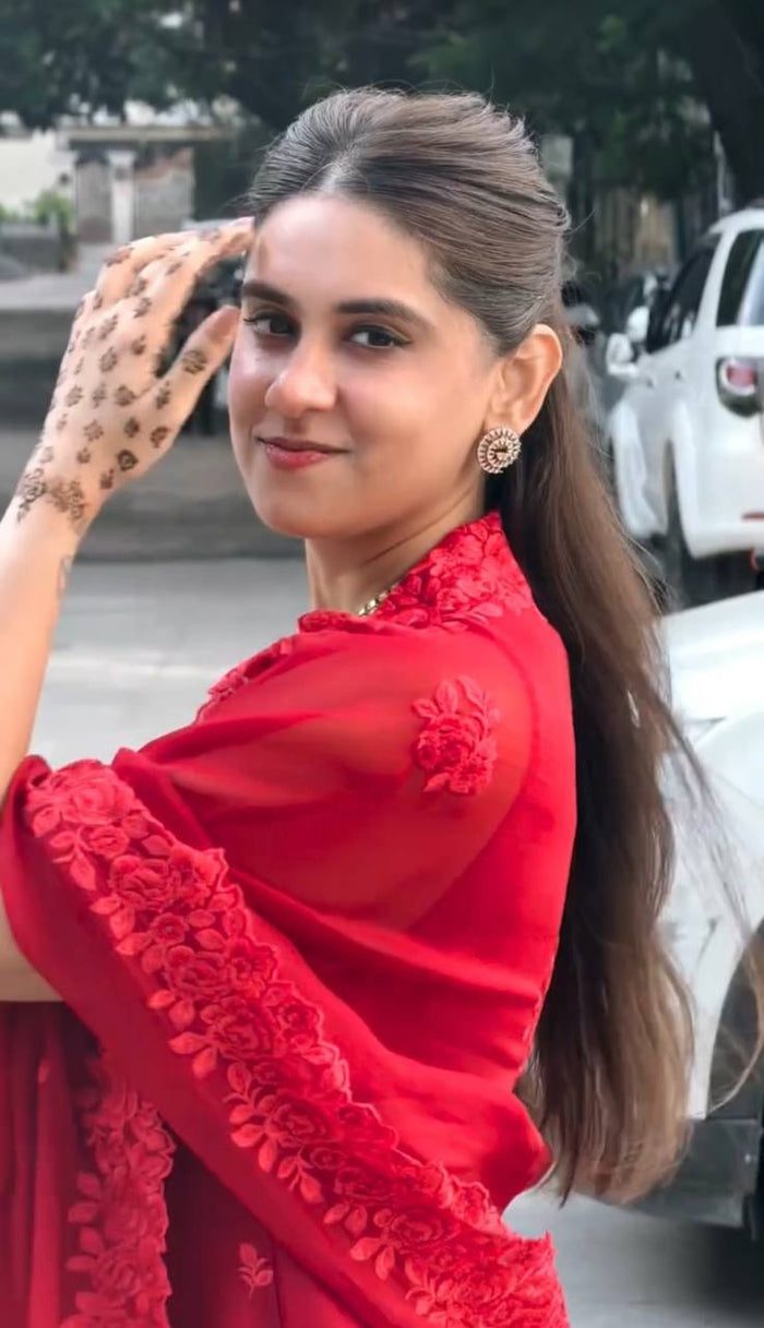 Elegant Red Kurta Palazzo Suit Set