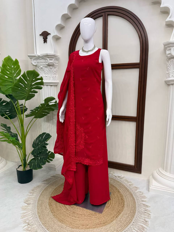 Elegant Red Kurta Palazzo Suit Set