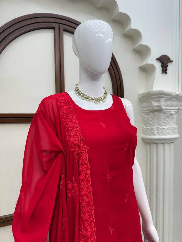 Elegant Red Kurta Palazzo Suit Set
