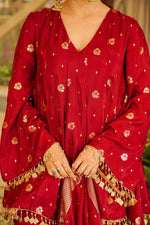 Red Satin Silk Anarkali Palazzo Suit Set