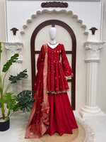 Red Satin Silk Anarkali Palazzo Suit Set