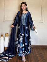 Navy Blue Jura Silk Embroidered Kaftan Pant