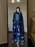 Navy Blue Jura Silk Embroidered Kaftan Pant