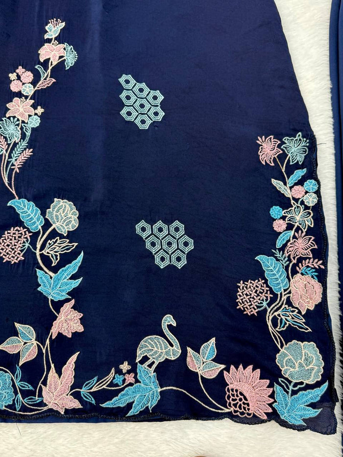 Navy Blue Jura Silk Embroidered Kaftan Pant