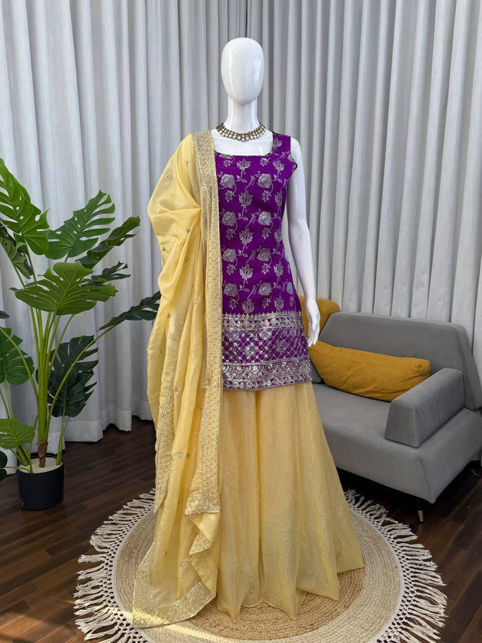 Jacquard Embroidered 3-Piece Palazzo Suit Set