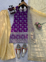 Jacquard Embroidered 3-Piece Palazzo Suit Set