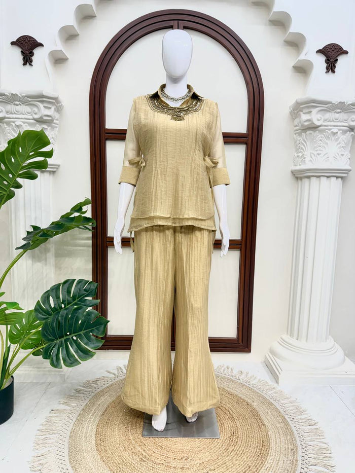 Women's Beige Salsa Crushed 3-Piece Co-Ord Set