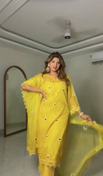 Yellow Embroidered Organza 4-Piece Suit Set