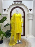 Yellow Embroidered Organza 4-Piece Suit Set