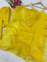 Yellow Embroidered Organza 4-Piece Suit Set