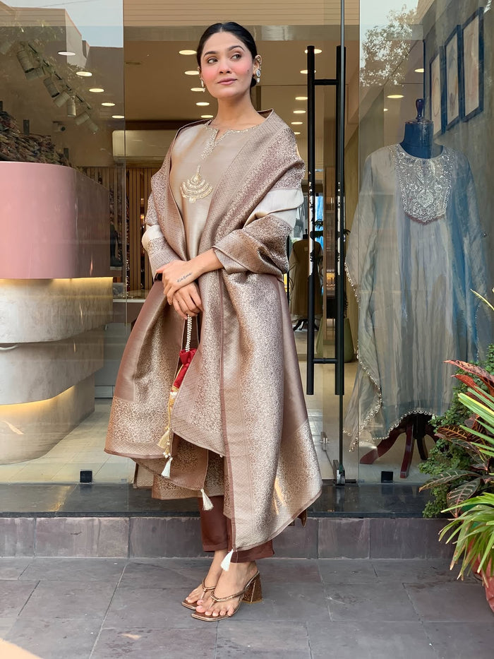 Pure Kanjivaram Glass Tissue Suit Set