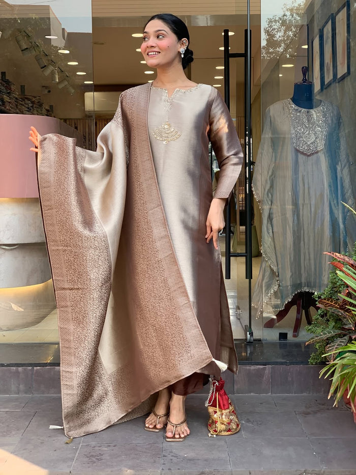 Pure Kanjivaram Glass Tissue Suit Set