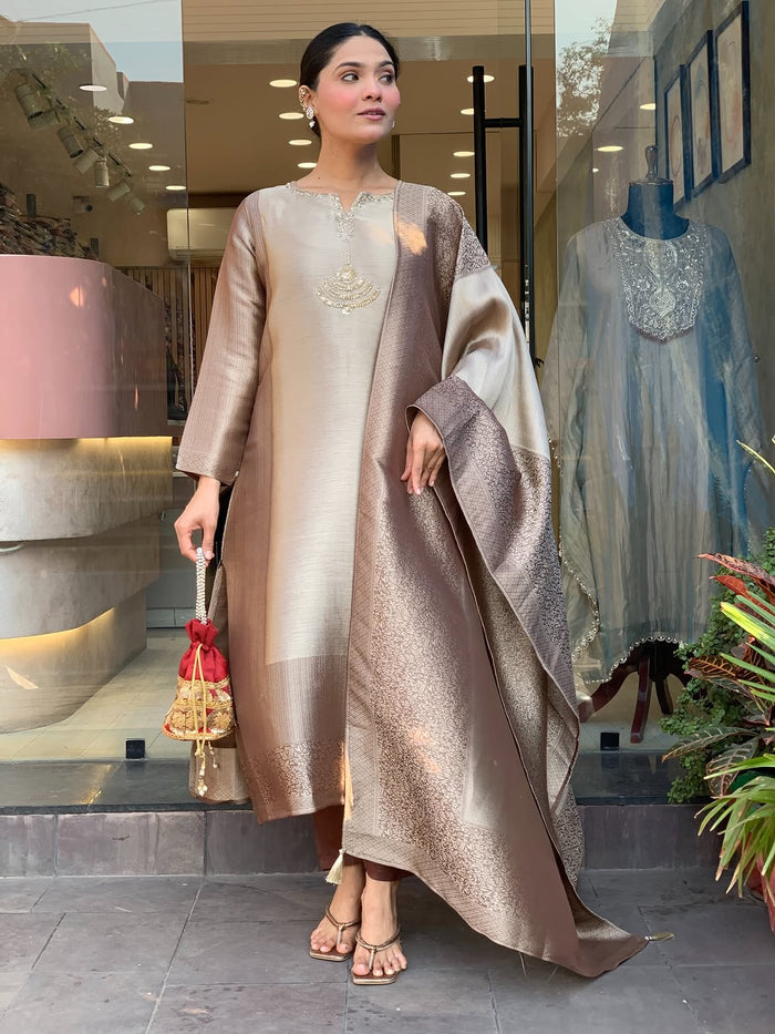 Pure Kanjivaram Glass Tissue Suit Set