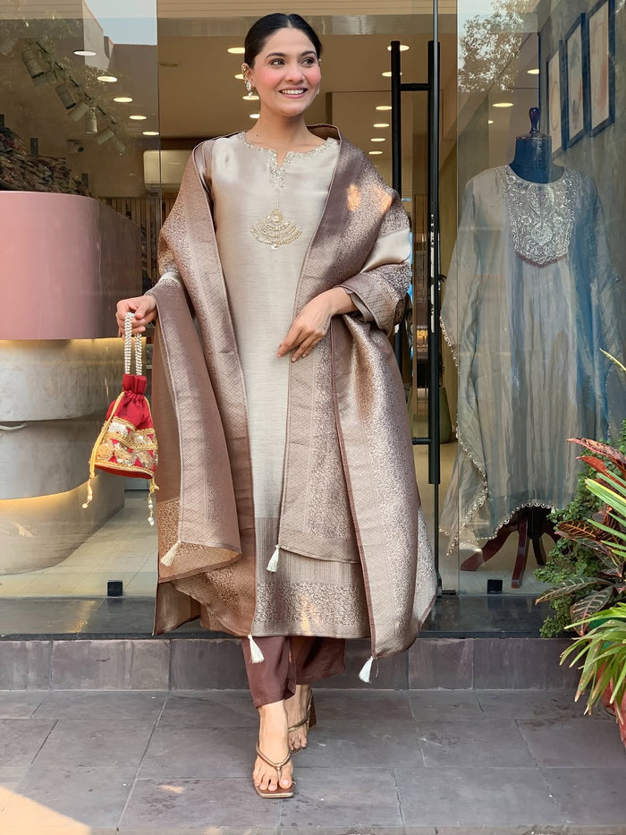 Pure Kanjivaram Glass Tissue Suit Set