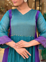 Teal Blue & Purple Mul Chanderi Anarkali Suit Set
