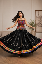 Midnight Black Kutchi Embroidered Cotton Lehenga Set