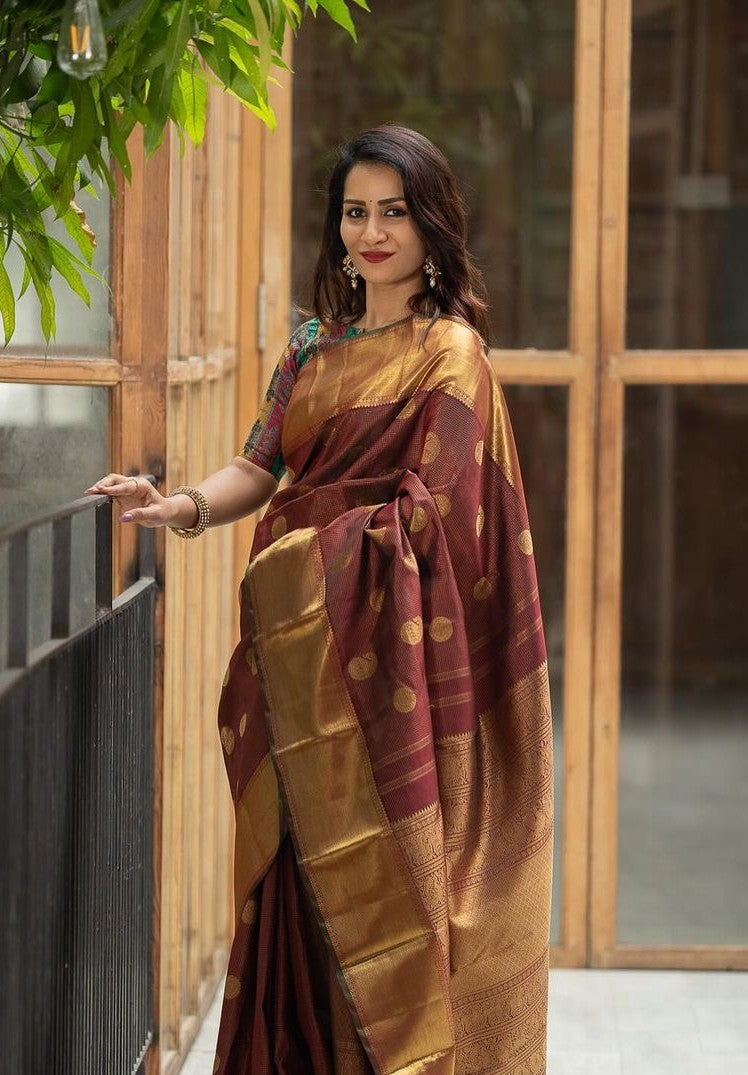 Brown Jacquard Saree