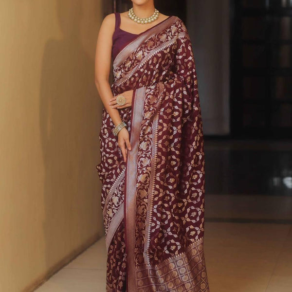 Luxurious Wine Jacquard Saree