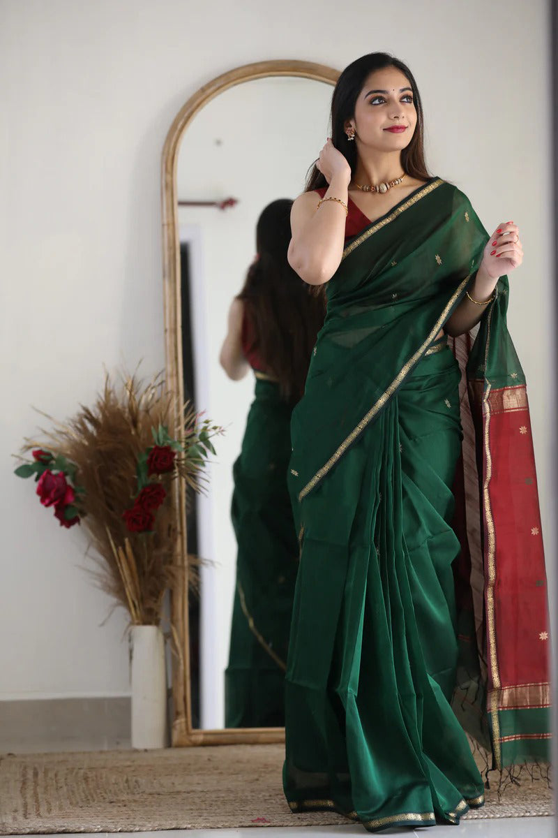 Green Maroon Jacquard Saree