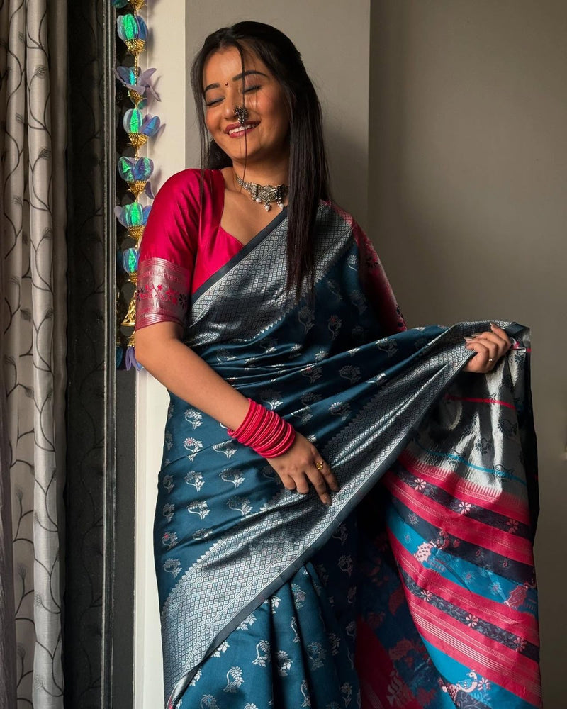 Blue Jacquard Saree