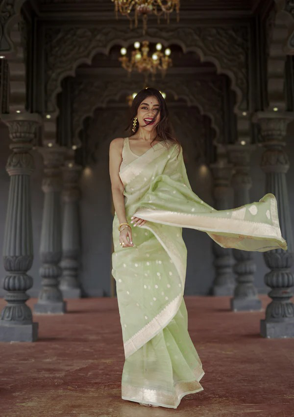 Pista Green Jacquard Saree – Fresh, Elegant & Perfect for Every Occasion