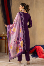 Purple Roman Silk Embroidered Kurta Pant Set with Dupatta