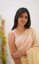 Yellow Pink Jacquard Saree