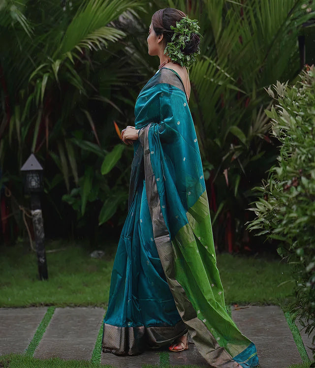 Tea Blue Jacquard Saree