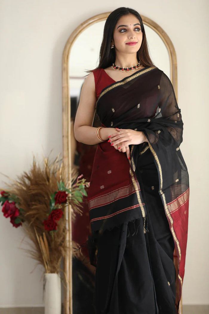 Black Maroon Jacquard Saree for Premium Festive & Party Elegance