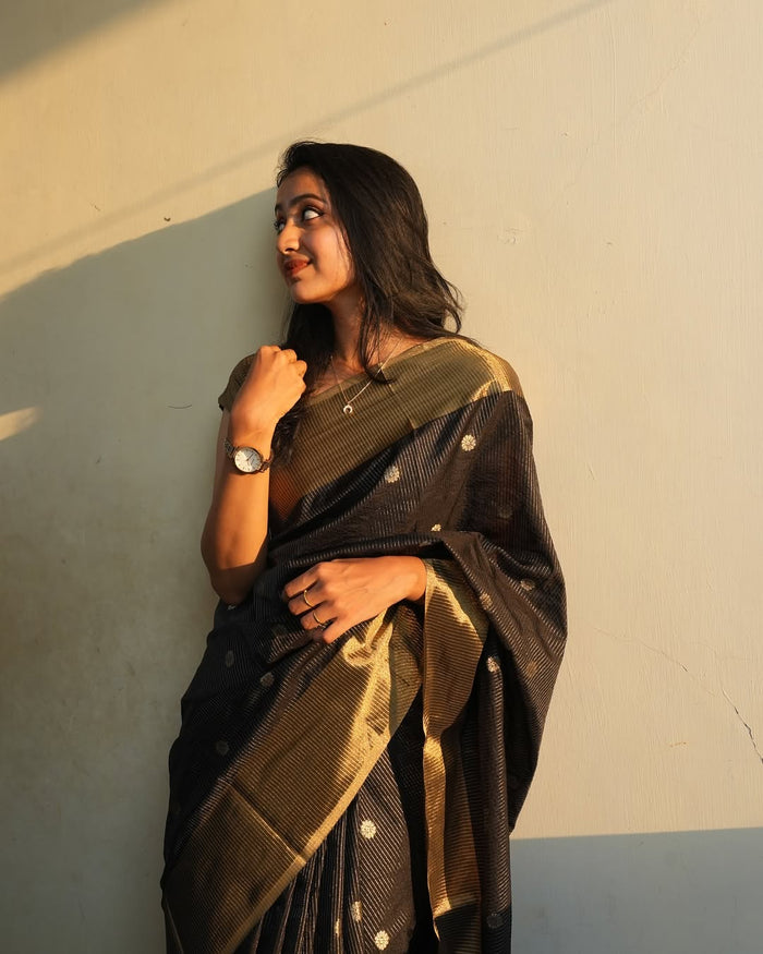 Elegant Black Jacquard Saree for Timeless Festive & Party Wear