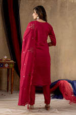 Noor Rani Pink Roman Silk Embroidered Kurta Pant Set