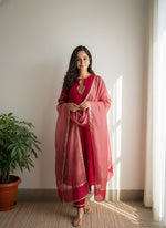 Red Viscose Chanderi Embroidered Kurta Set