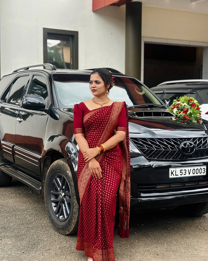 Stunning Red Jacquard Saree – Elegant Festive & Wedding Wear