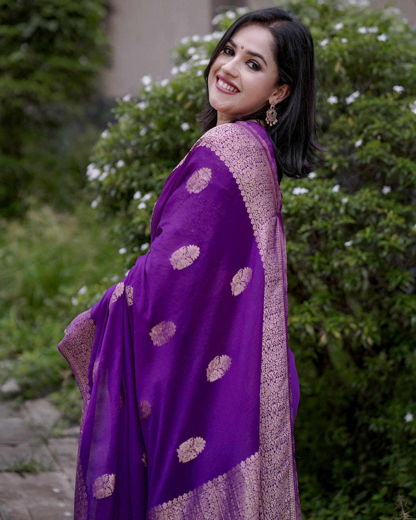 Elegant Dark Purple Jacquard Saree