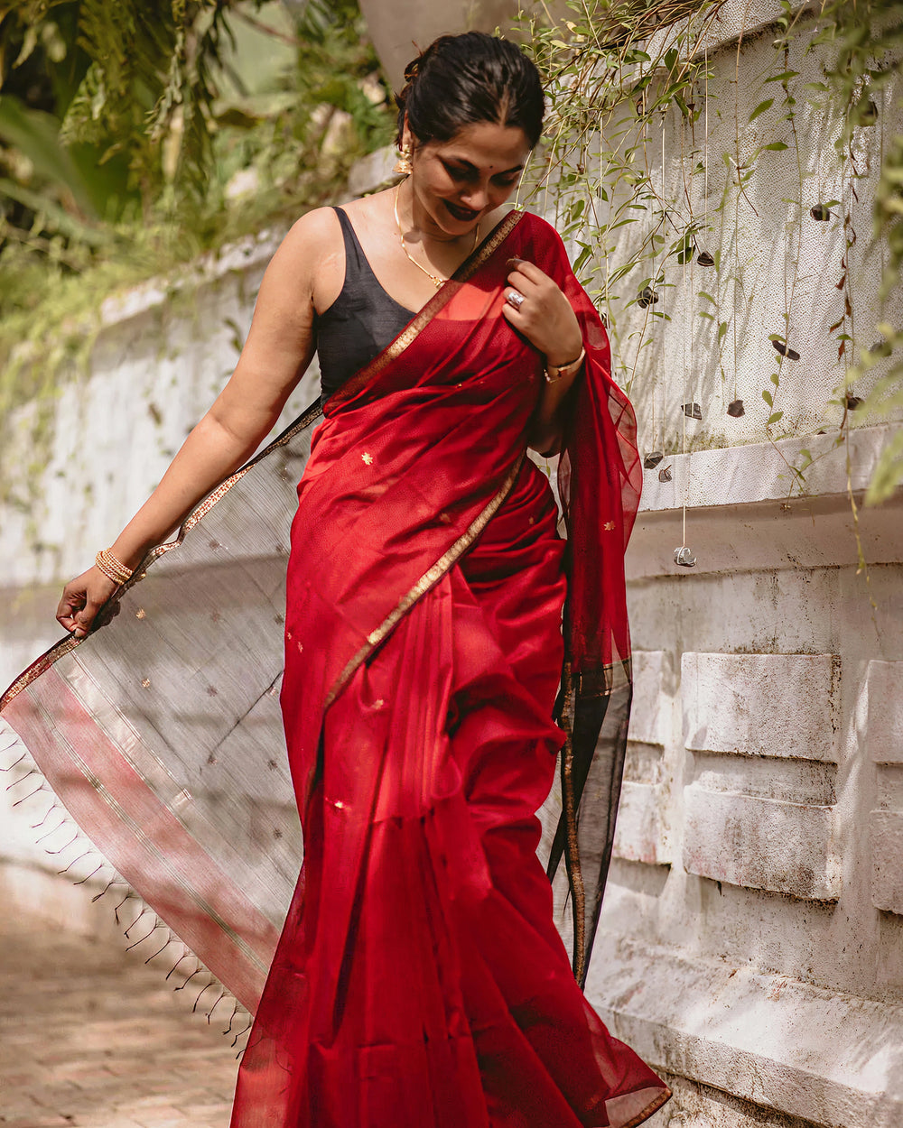 Red Jacquard Saree