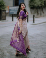Elegant Peach Purple Jacquard Saree