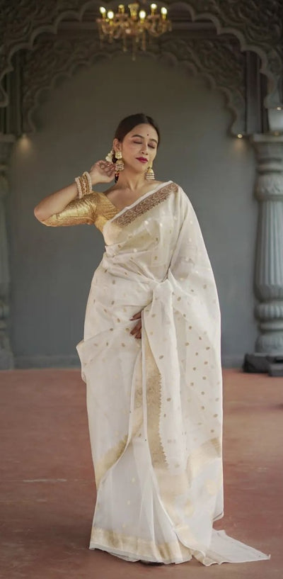 White Jacquard Saree