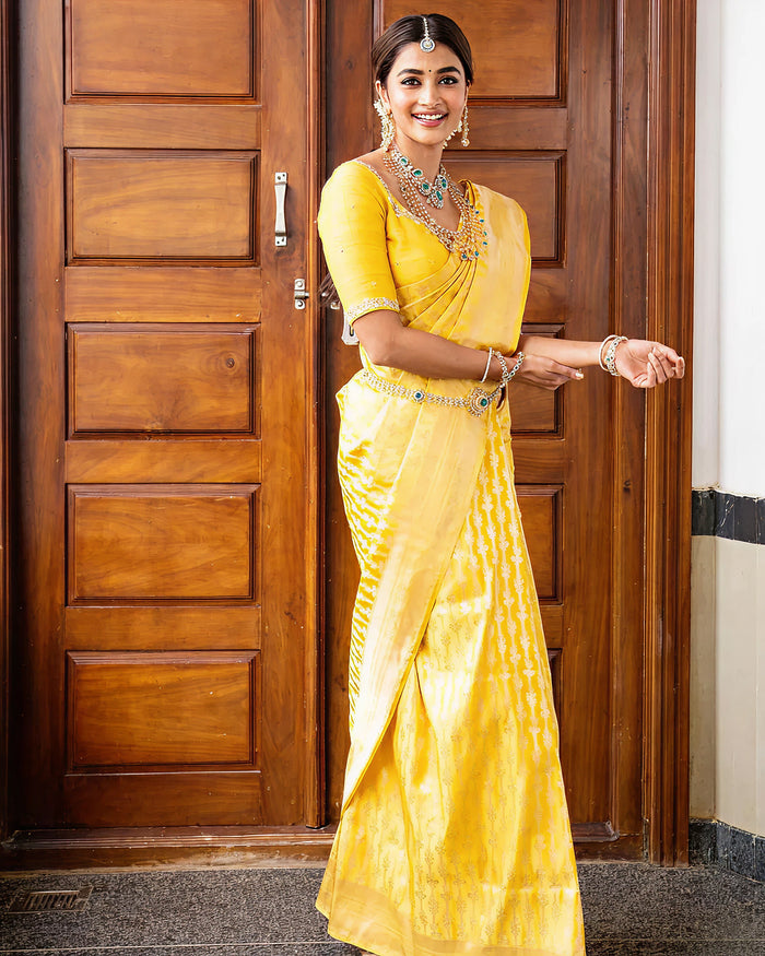 Sunshine Yellow Jacquard Saree – Radiant Woven Elegance for Festive Occasions