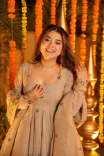 Beige Embroidered Anarkali Suit Set