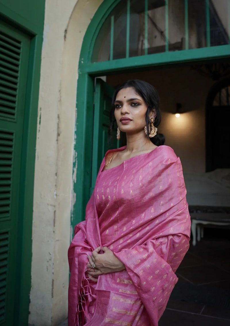 Charming Pink Jacquard Saree