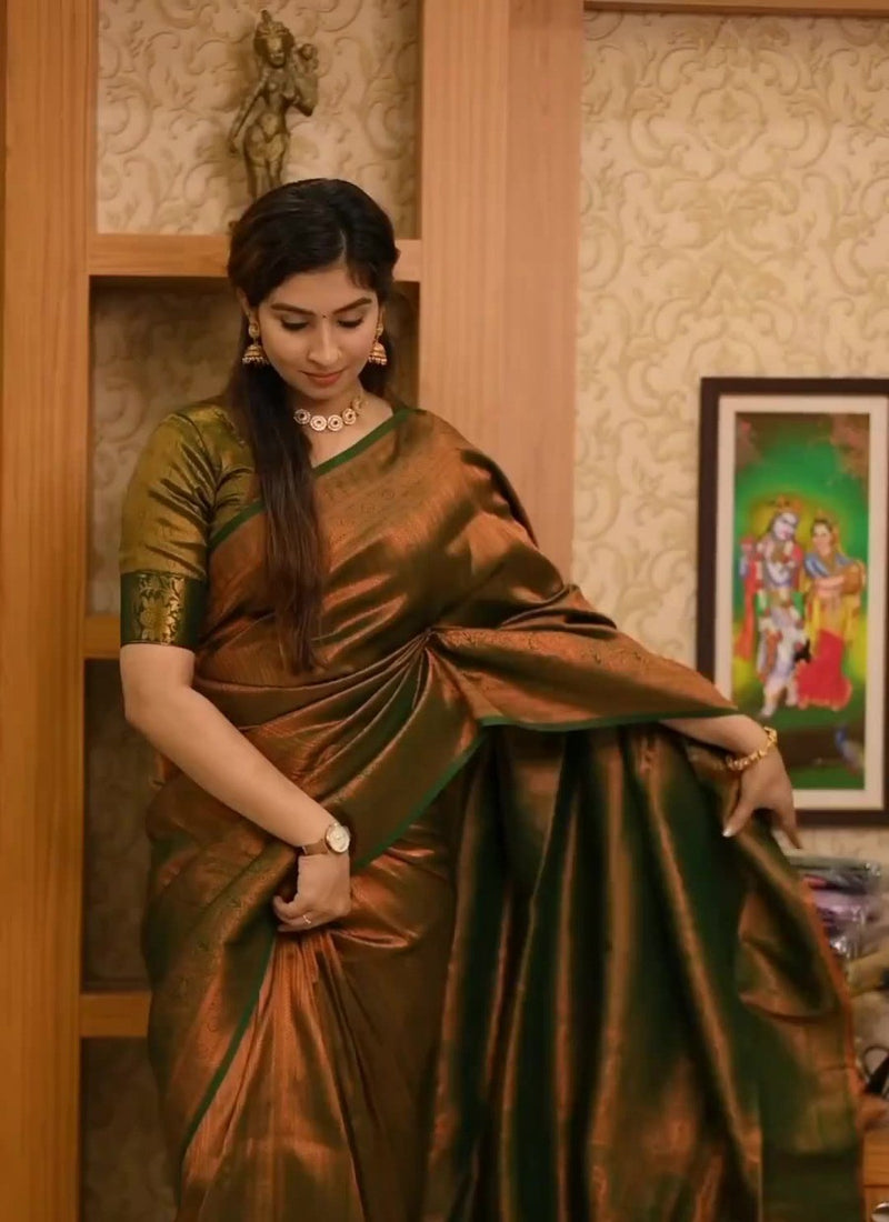 Elegant Brown Jacquard Saree