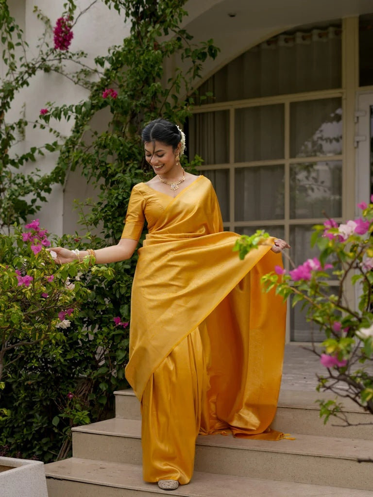 Sunshine Yellow Jacquard Saree