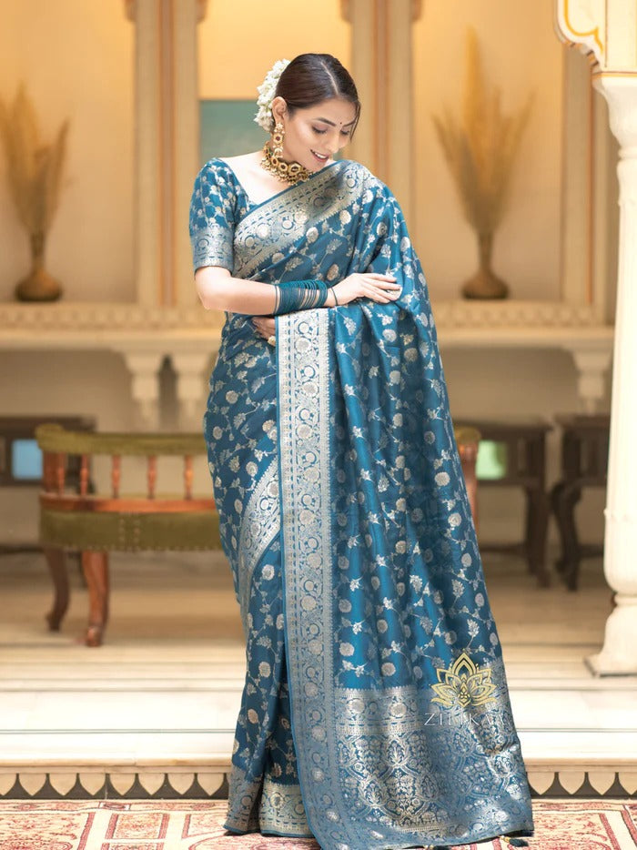Tea Blue Jacquard Saree