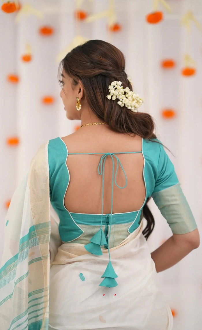 Sky Blue Jacquard Saree for Women – Lightweight, Festive & Elegant Wear