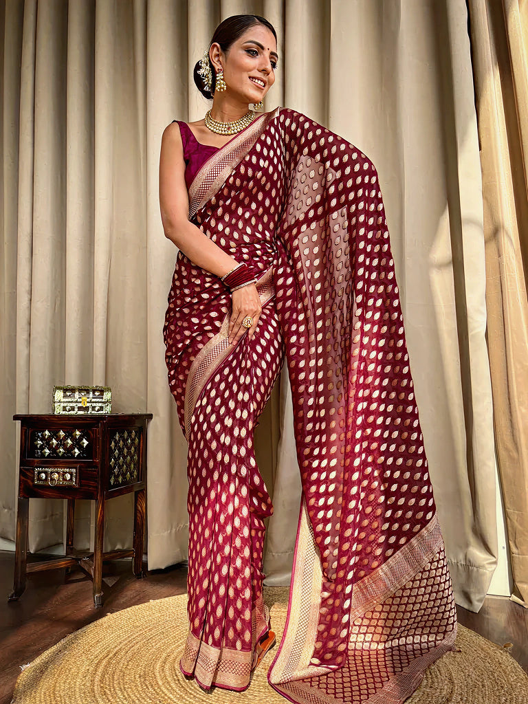 Royal Maroon Jacquard Saree