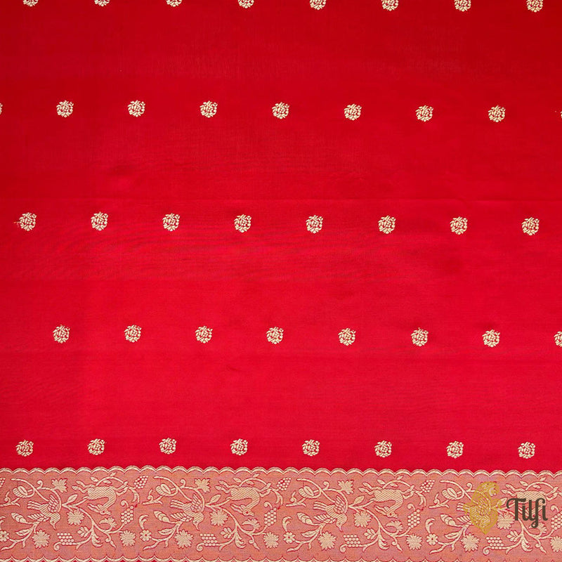 Bright Red Jacquard Saree