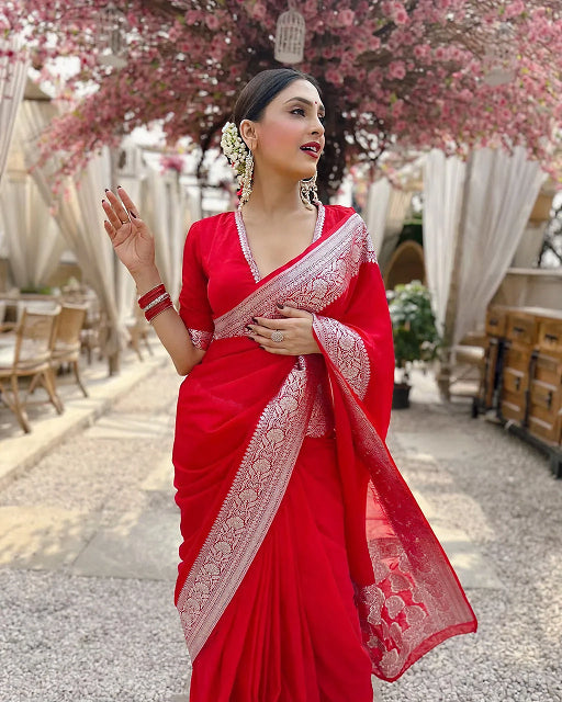 Red Jacquard Saree