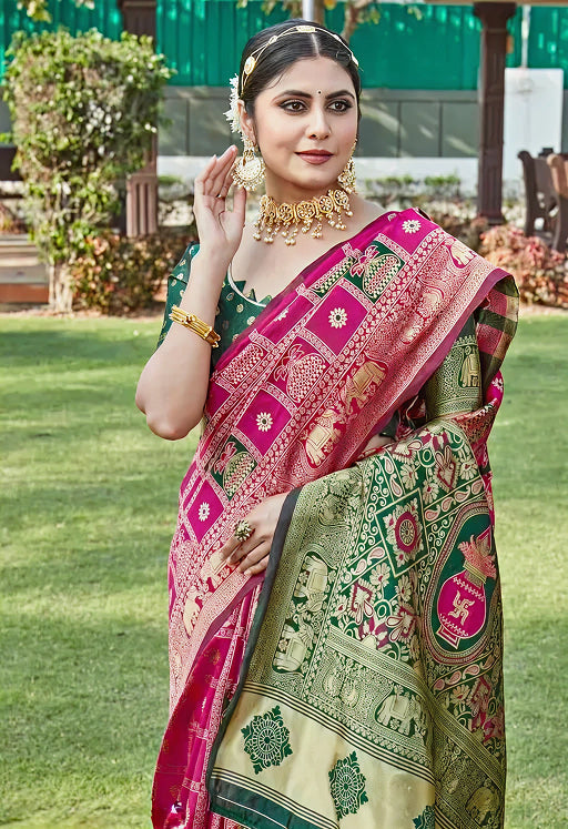 Luxurious Wine Jacquard Saree – Elegant Woven Festive & Wedding Wear
